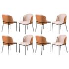 Conjunto 8 Cadeiras Aurora Linho Bege Couro Caramelo Metal Pr