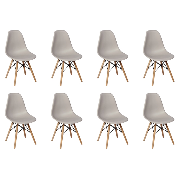 Conjunto 8 Cadeiras Charles Eames Eiffel Wood Base Madeira -