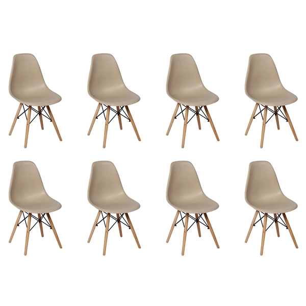 Conjunto 8 Cadeiras Charles Eames Eiffel Wood Base Madeira -