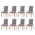 Conjunto 8 Cadeiras De Jantar Estofada Em Madeira Beta Cinza