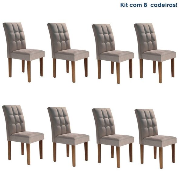 Conjunto 8 Cadeiras Estofadas Hobby Chocolate/cinza