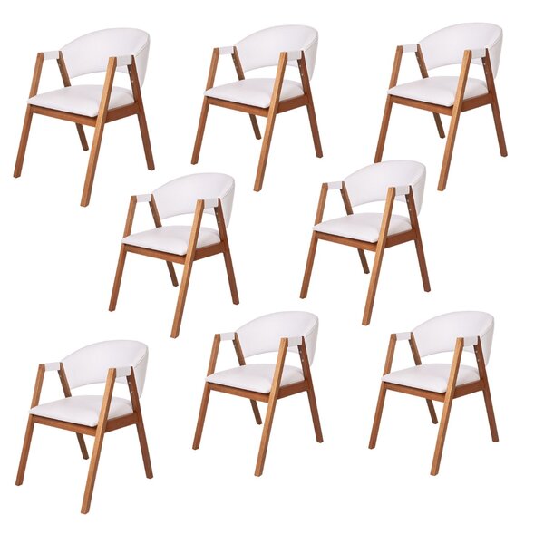 Conjunto 8 Cadeiras Madeira De Eucalipto Estofada Courino Hib