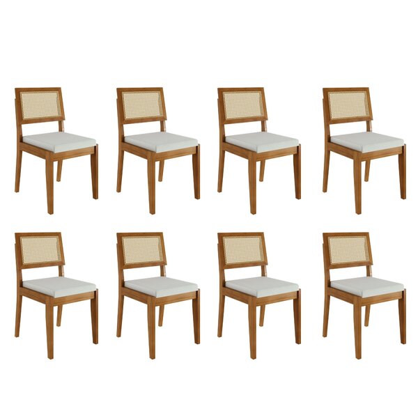 Conjunto 8 Cadeiras Rainha Em Madeira Maciça Mel Natural/linh