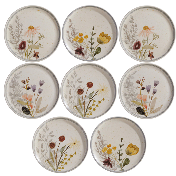 Conjunto 8 Pratos Sobremesa Cerâmica Anastásia 21,2cm Cinza