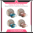 Conjunto 8 Xícaras Chá C/ Pires Cerâmica 249ml Plenty