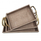 Conjunto. De Bandejas De Madeira Marrom Com Ala De Bambu - 3ps