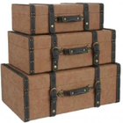 Conjunto. De Baús De Madeira Com Tecido Marrom E Preto - 3pcs