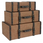 Conjunto. De Baús De Madeira Com Tecido Marrom E Preto - 3pcs