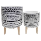 Conjunto. De Cachepots De Ceramica Com Base De Madeira - 2ps