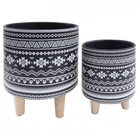 Conjunto. De Cachepots De Ceramica Com Base De Madeira - 2ps