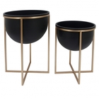 Conjunto. De Cachepots Em Metal Preto E Dourado - 2pçs