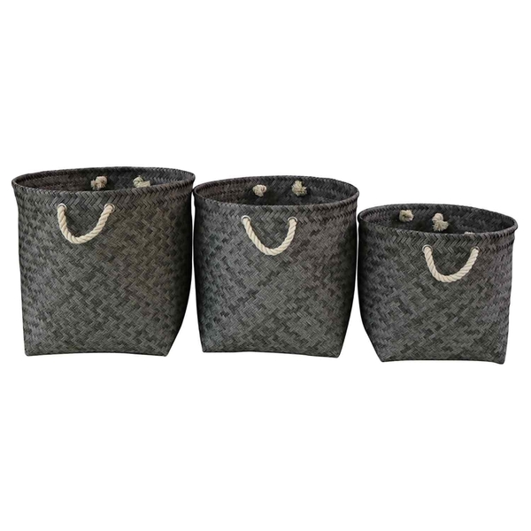 Conjunto. De Cestos De Fibra Sintetico Cinza Com Alca De Barb