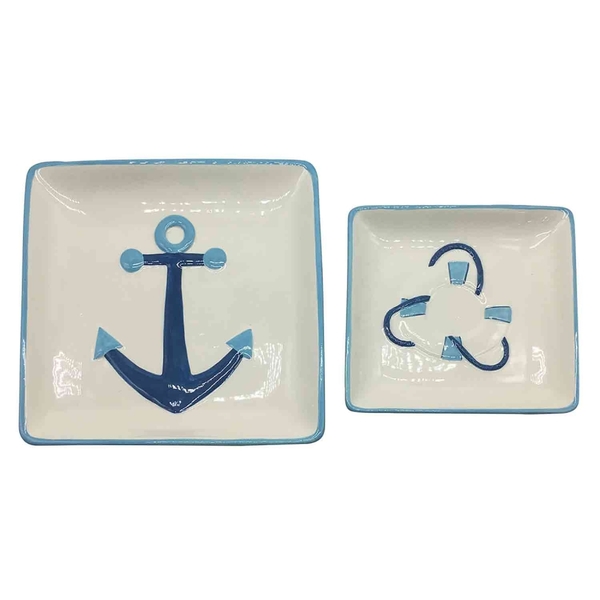 Conjunto. De Travessas De Ceramica Com Desenhos Maritimos