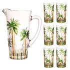 Conjunto  Jarra E 6 Copos De Cristal Palm Tree Handpaint  1 2