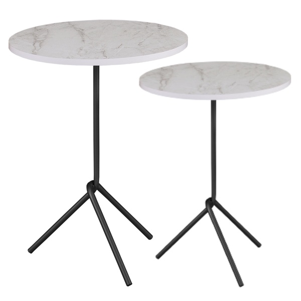 Conjunto  Mesa  Maia 60 E 50 Cm Mármore Branco