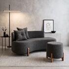 Conjunto  Sofá Curvo Orgânico + 01 Puff  Luna Boucle Cinza -