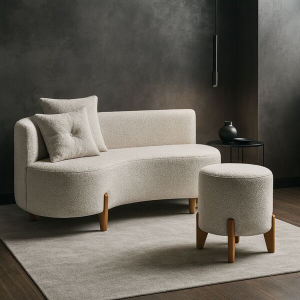 Conjunto  Sofá Curvo Orgânico + 01 Puff  Luna Boucle - Montan