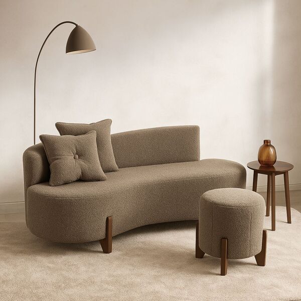 Conjunto  Sofá Curvo Orgânico + 01 Puff  Luna Boucle - Montan