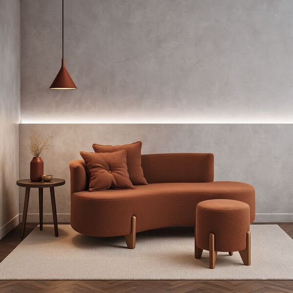 Conjunto  Sofá Curvo Orgânico + 01 Puff  Luna Boucle Terracot