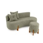 Conjunto  Sofá Curvo Orgânico + 01 Puff  Luna Boucle Verde Ol