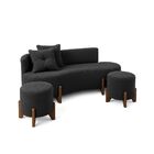 Conjunto  Sofá Curvo Orgânico + 02 Puff  Luna Boucle Chumbo -