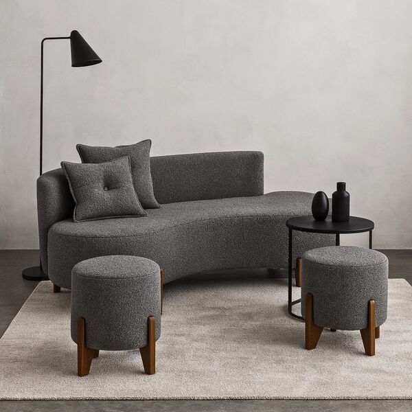 Conjunto  Sofá Curvo Orgânico + 02 Puff  Luna Boucle Cinza -
