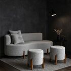 Conjunto  Sofá Curvo Orgânico + 02 Puff  Luna Boucle Cinza Cl