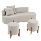 Conjunto  Sofá Curvo Orgânico + 02 Puff  Luna Boucle Cinza Cl