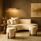 Conjunto  Sofá Curvo Orgânico + 02 Puff  Luna Boucle Off Whit