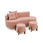 Conjunto  Sofá Curvo Orgânico + 02 Puff  Luna Boucle Rosa - M