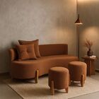 Conjunto  Sofá Curvo Orgânico + 02 Puff  Luna Boucle Terracot