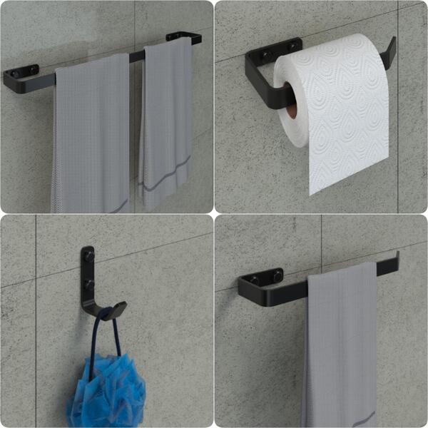 Conjunto Acessórios Banheiro Preto Kit Peças Metal Lavabo 4u