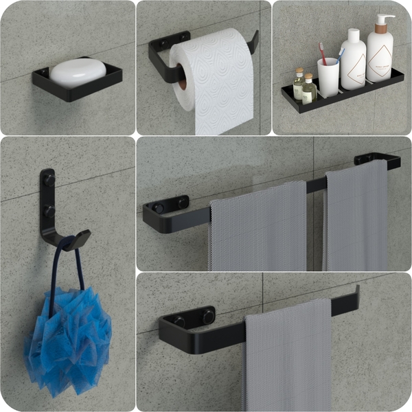 Conjunto Acessórios Banheiro Preto Kit Peças Metal Lavabo 6u