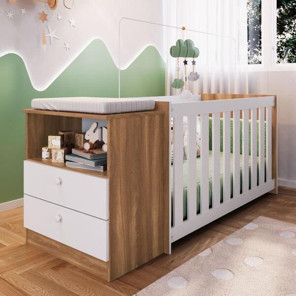 Conjunto Aconchego Berço C/colchão E Cômoda - Branco/nogal