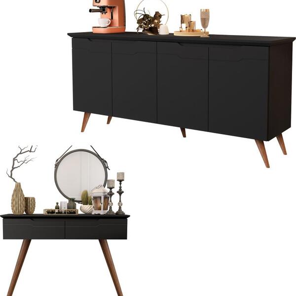 Conjunto Aparador 2 Portas Com Buffet 4 Portas - Preto - Rpm