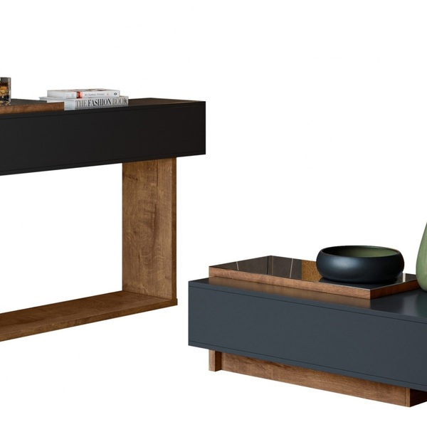 Conjunto Aparador Com Mesa De Centro Milão Preto Fosco Com Am