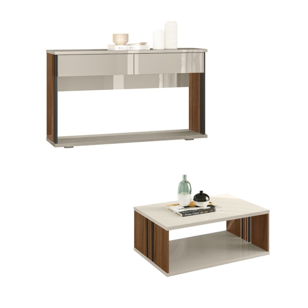 Conjunto Aparador E Mesa De Centro Clint Nogueira Off White