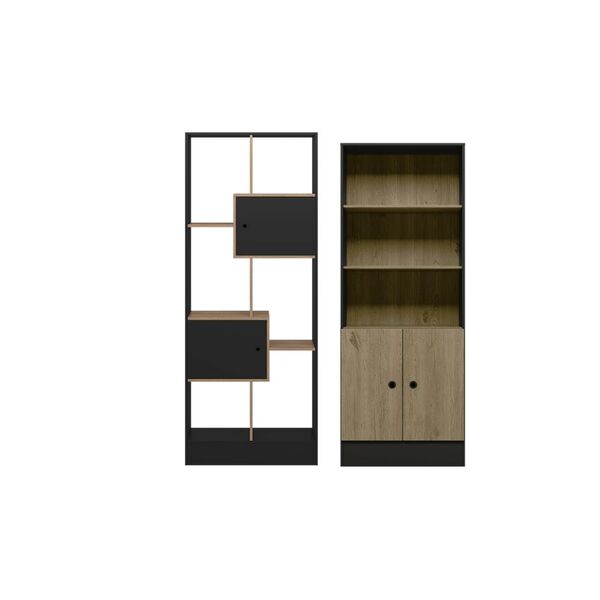 Conjunto Armario 2 Portas E Livreiro Parma Preto Fosco Carval