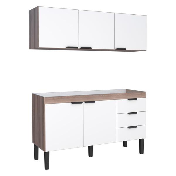 Conjunto Armário Aéreo E Balcão Bujaru Tamarindo Branco