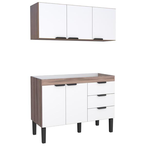 Conjunto Armário Aéreo E Balcão Bujaru Tamarindo Branco