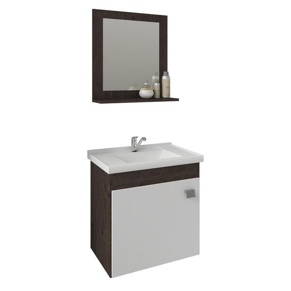 Conjunto Armário Banheiro Iris Com Espelheira Mgm Café/branco