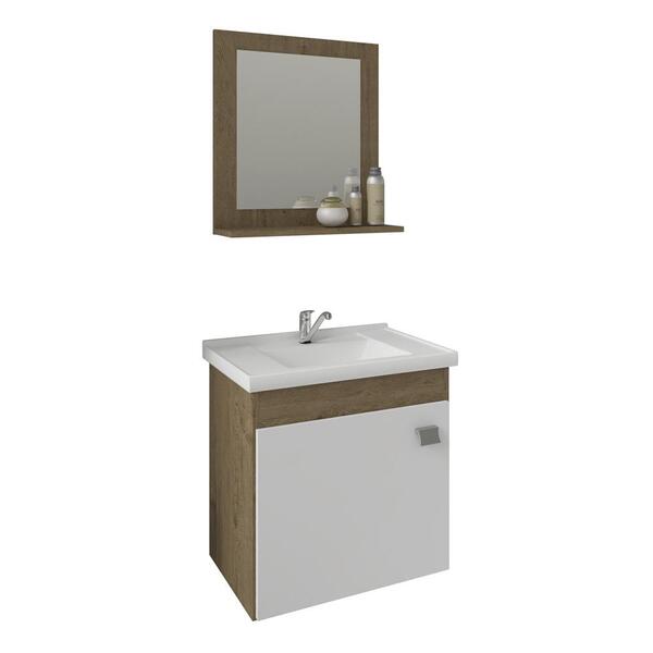 Conjunto Armário Banheiro Iris Com Espelheira Mgm Carvalho/br