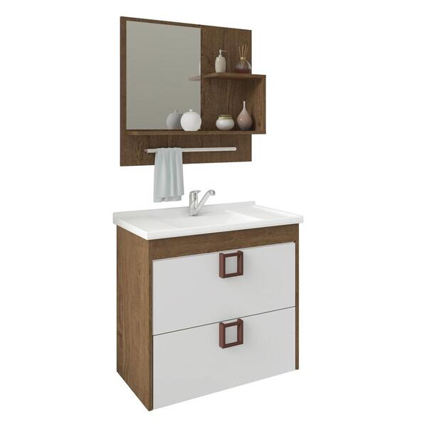 Conjunto Armário Banheiro Lirio Com Espelheira Mgm Amendoa/br