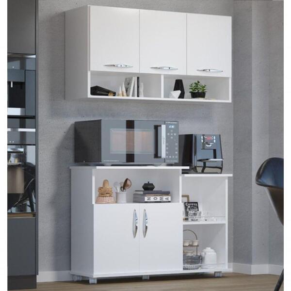 Conjunto Armário Mais Gabinete Branco Com Rodinha