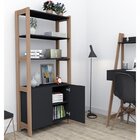 Conjunto Armário Multiuso 4 Prateleiras 2 Portas Estante Alta