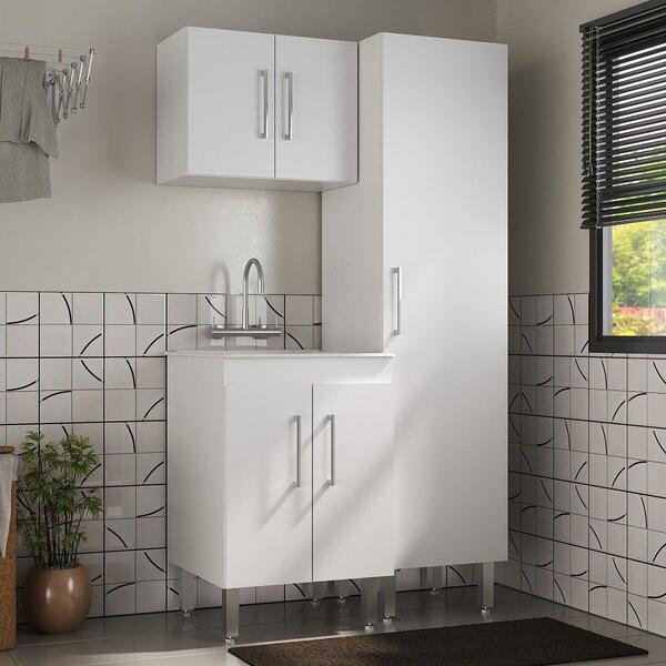 Conjunto Armários De Lavanderia Com Gabinete E Tanque 45l Mul