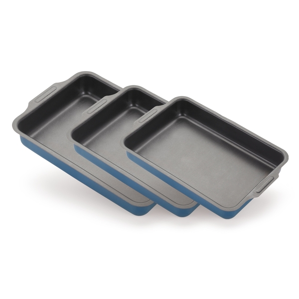 Conjunto Assadeiras Antiaderente Retangular Alta  3 Pçs Azul