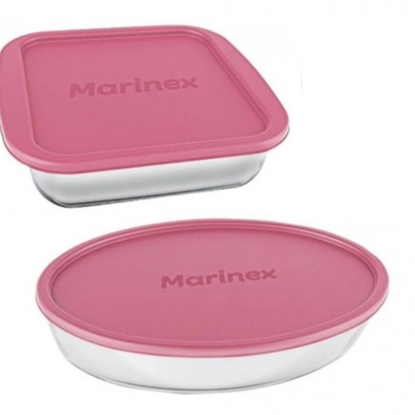 Conjunto Assadeiras De Vidro Com Tampa Marinex 02 Peças