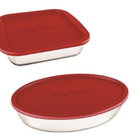 Conjunto Assadeiras De Vidro Com Tampa Marinex 02 Peças