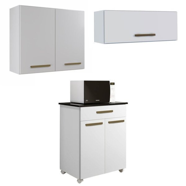 Conjunto Balcão 2 Portas 1 Gaveta E 2 Armários Aéreo Branco